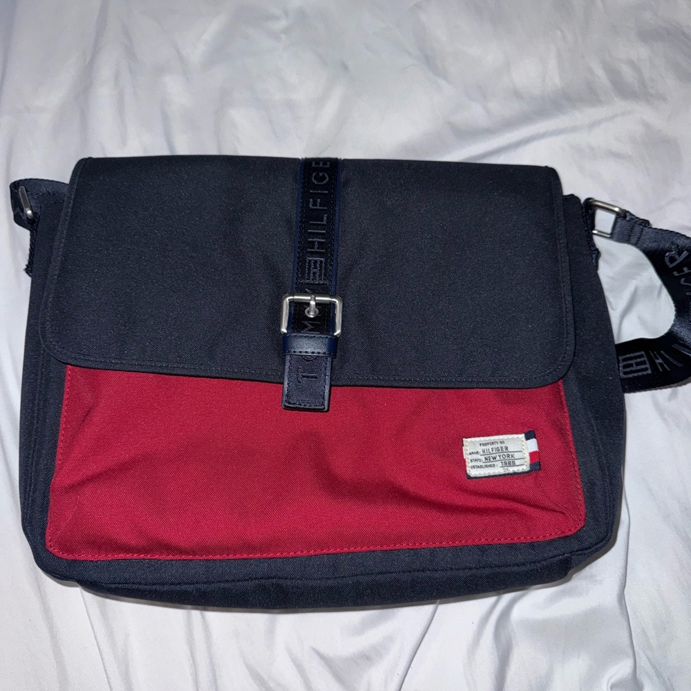 Tommy Hilfiger Men's Black and Red Messenger Bag